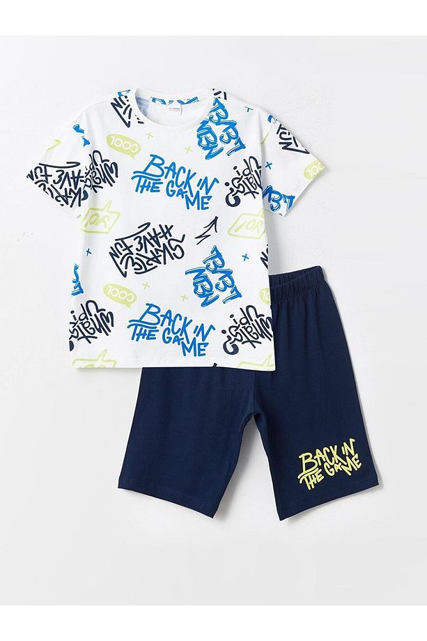 LCW Kids Bisiklet Yaka Baskılı Kısa Kollu Erkek Çocuk Şortlu Pijama Takımı - 1
