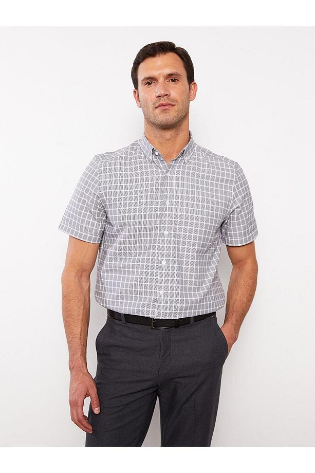LCWAIKIKI Formal Regular Fit Kısa Kollu Ekose Armürlü Erkek Gömlek - 2