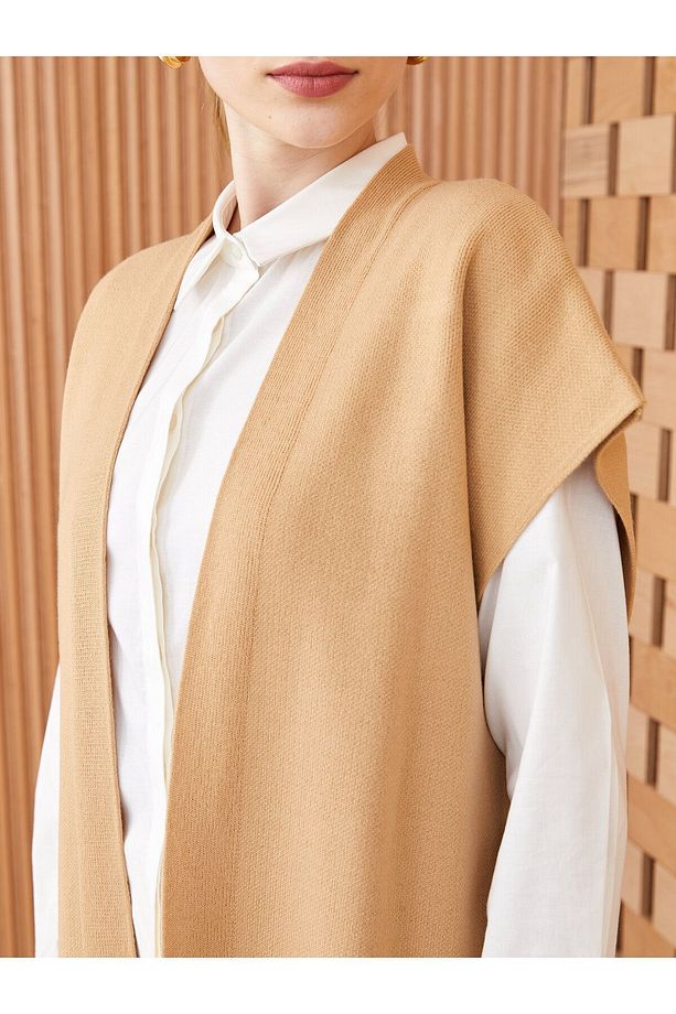 LCW Modest Şal Yaka Düz Oversize Kadın Triko Yelek - 3