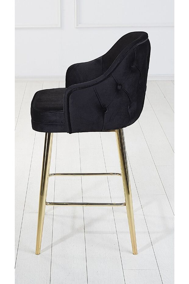 2 Adet Titan Ada Mutfak Ve Bar Sandalyesi - Bar Taburesi - Silinebilir Babyface Kumaş - Gold Ayak - 4