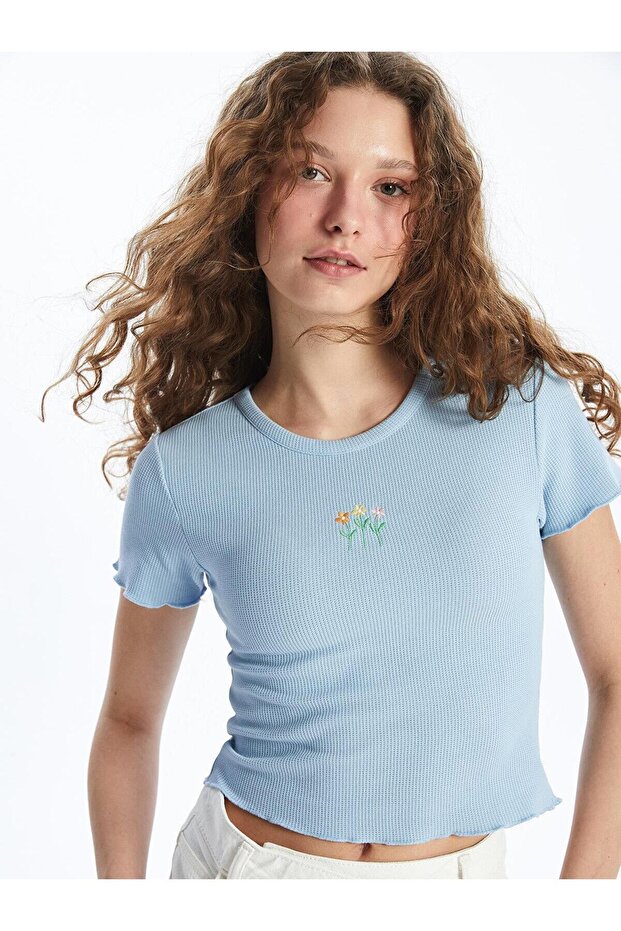 Xside Crew Neck Embroidered Short Sleeve Women's T-Shirt