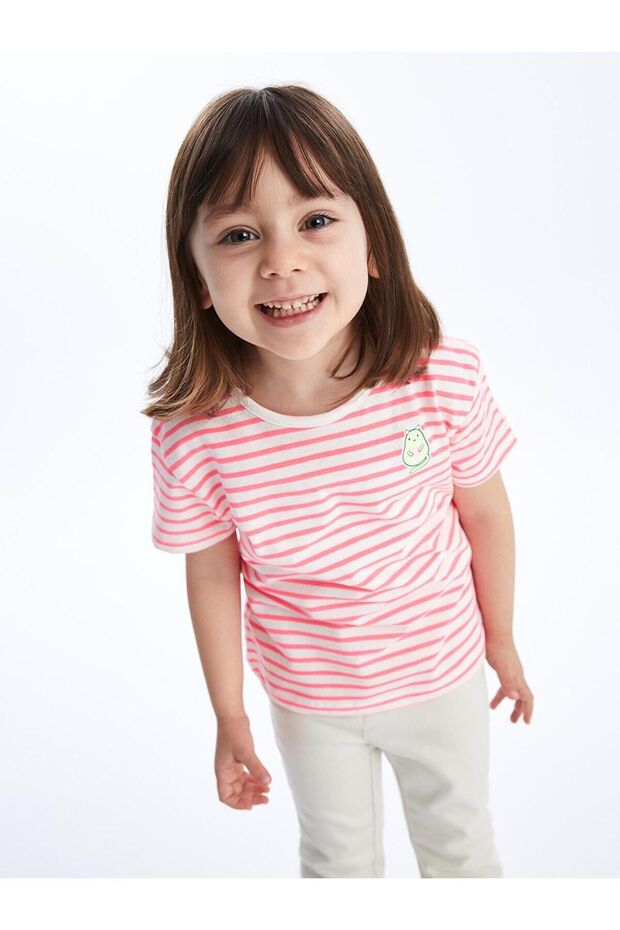 Crew Neck Short Sleeve Striped Baby Girl T-Shirt (S4)