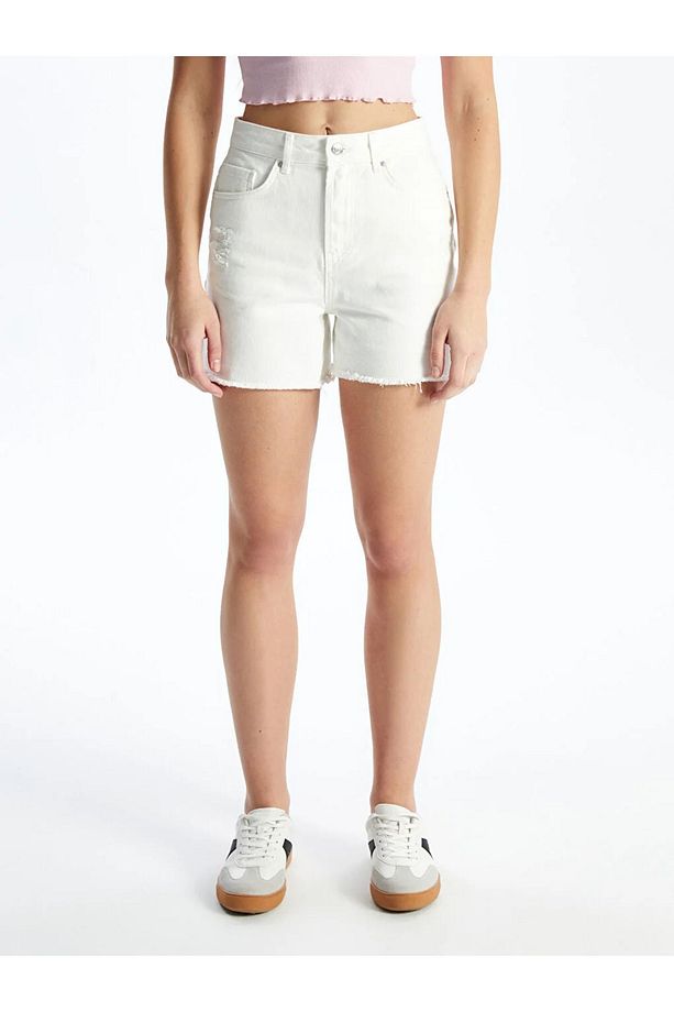 XSIDE Yüksek Bel Dar Fit Kadın Jean Şort - 3