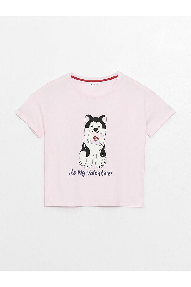 Bisiklet Yaka Baskılı Kısa Kollu Kadın Şortlu Pijama Takımı Pembe - 7