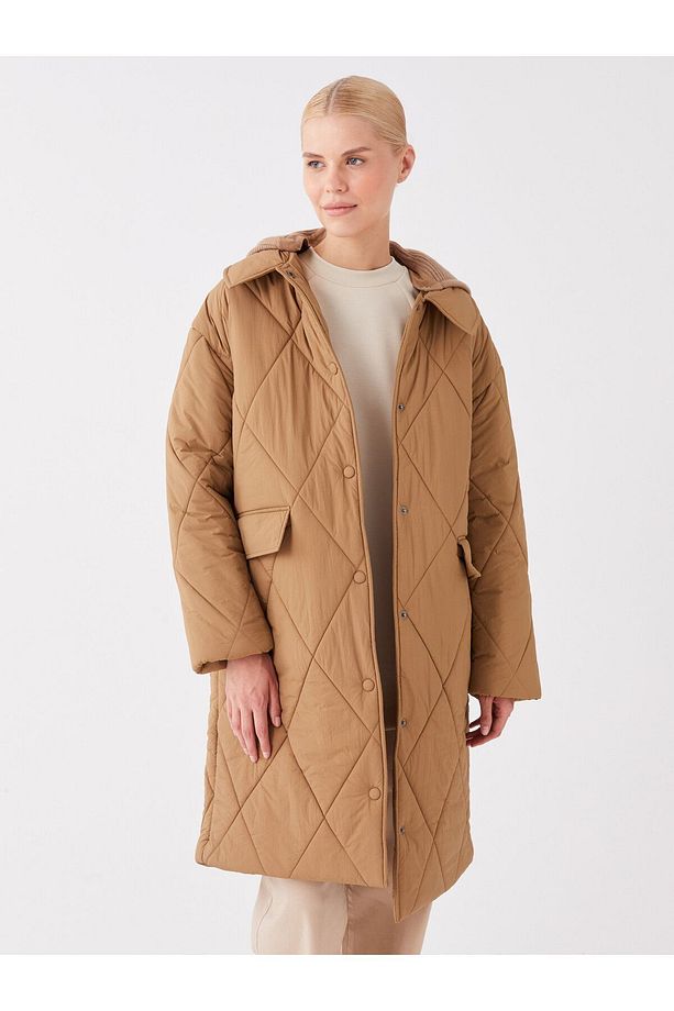 Kapüşonlu Kapitone Oversize Kadın Mont - 3