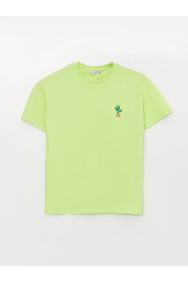 Xside Women's Crew Neck Embroidered Short Sleeve T-Shirt (S3)