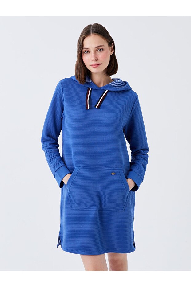 Hooded Plain Long Sleeve Women's Sweat Dress