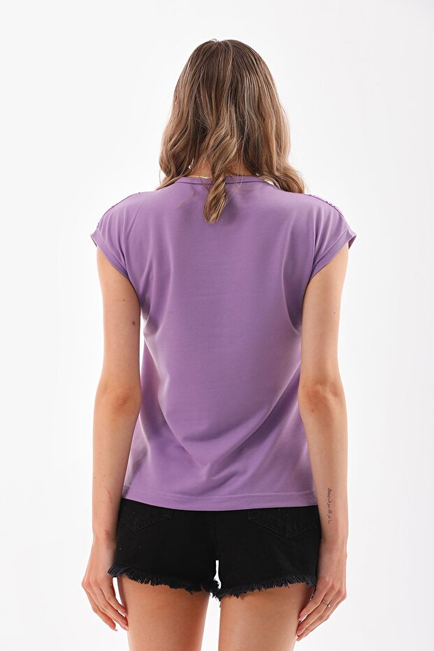 Lila Dantelli Bisiklet Yaka Bluz - 6