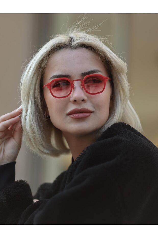 Square Design Red Frame Red Glass Women's Sunglasses