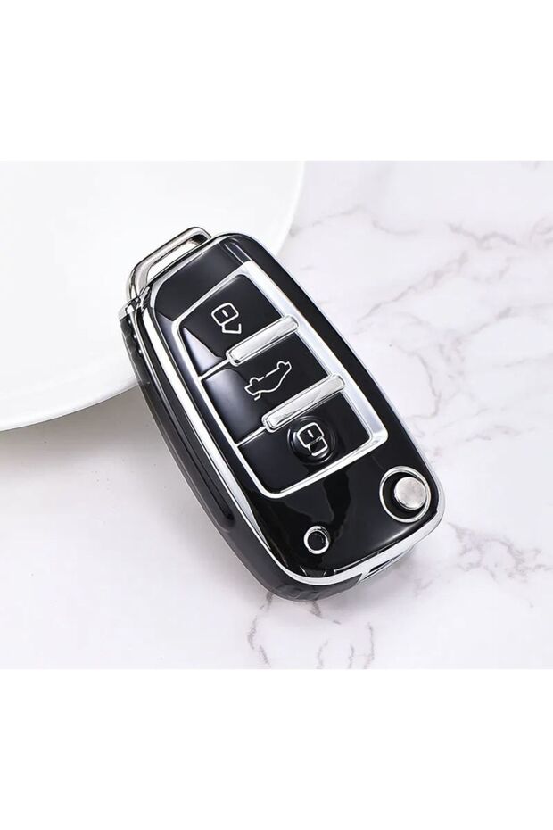 Audi A3 8P Key Case Glossy Black Silver