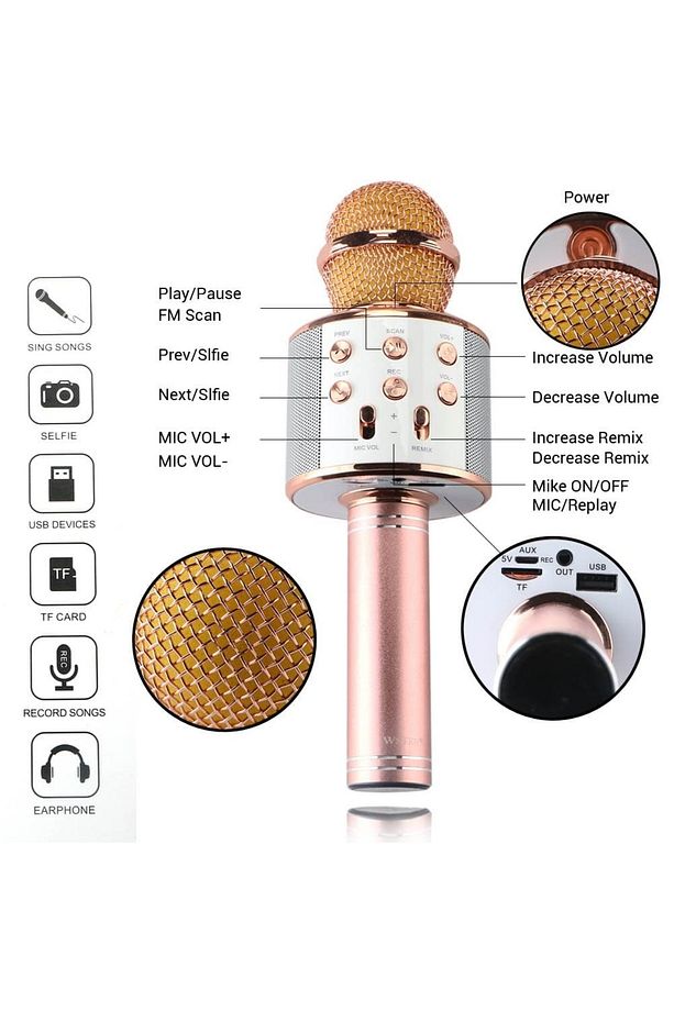 ŞARJLI KABLOSUZ KARAOKE MİKROFON BLUETOOTH HOPARLÖR SES DEĞİŞTİRME ÖZELLİKLİ SD KART USB GİRİŞLİ - 8