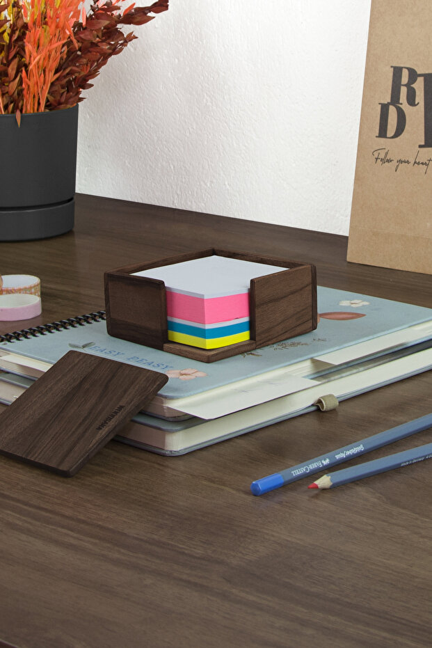 Walnut Patterned Cube Note Paper Box - 1
