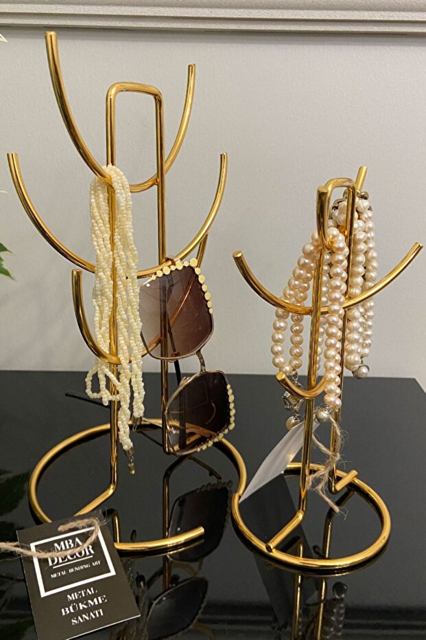 2 Piece (Double) Jewelry Stand Jewelry Organizer Box Decorative 26x21cm Gold Decor