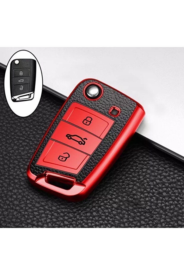 حافظة مفاتيح فولكس فاجن جولف 7.5 2017-2020 سوبر لوكس لون أحمر