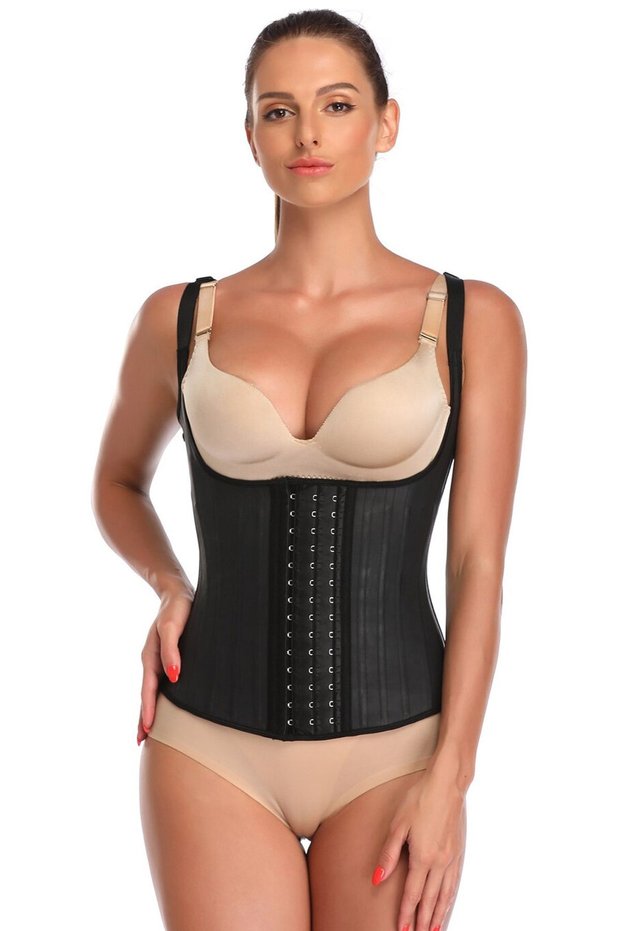 Latex Steel Underwire Clasp Body Shaping Strap Type Corset Black Dr301