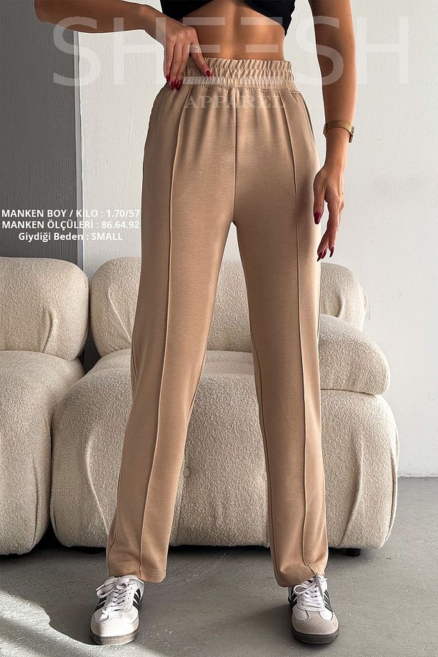 Camel Yumuşak Dokulu Modal Yüksek Bel Çimalı Eşofman Altı Pantolon - 4