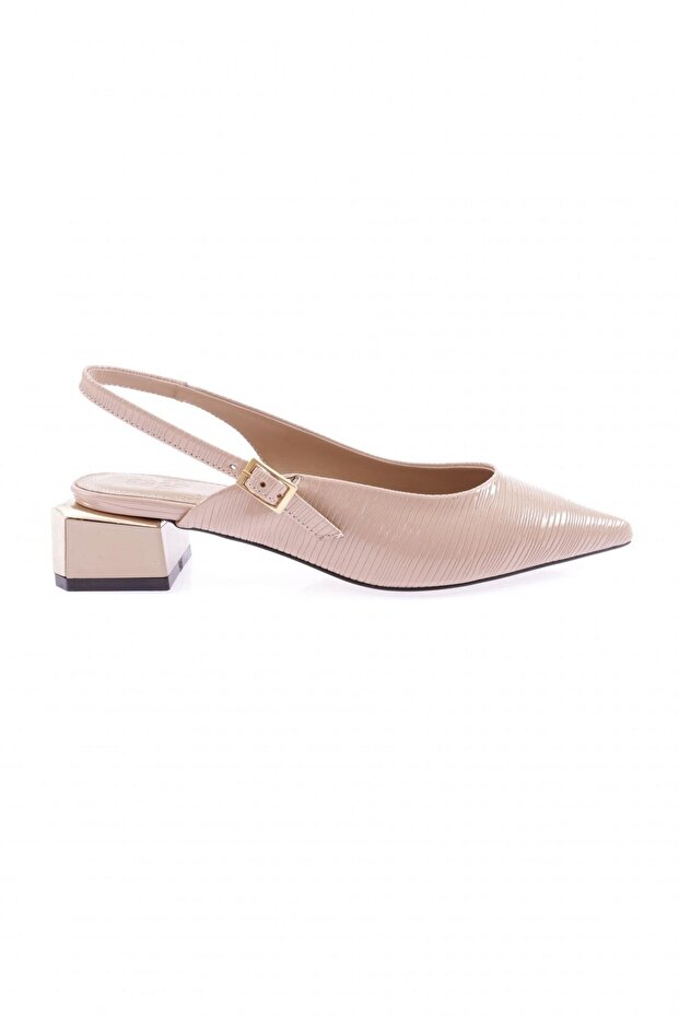 1356 Women's Pointed Toe Open Back Low Heel Shoes Beige
