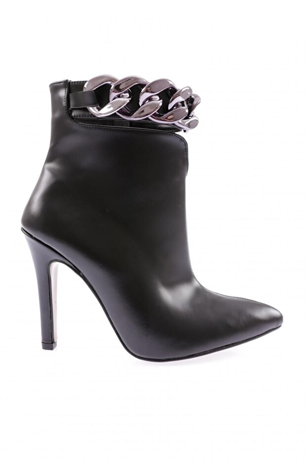 4250 Women's Pointed Toe Metal Twist Strap Thin Heeled Boots Black