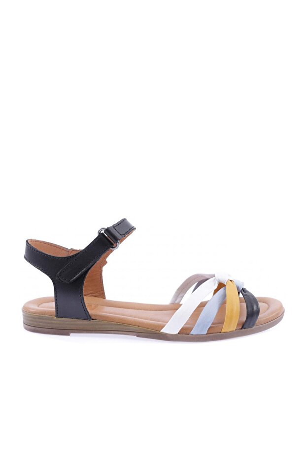 Women's Cross Strap Sandals Black Genuine Leather 41633133