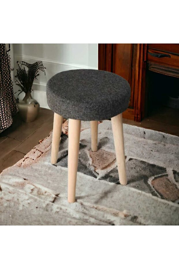 Ahşap Ayak Dekoratif Puf Tabure Bench Yuvarlak Koltuk Sandalye - 1