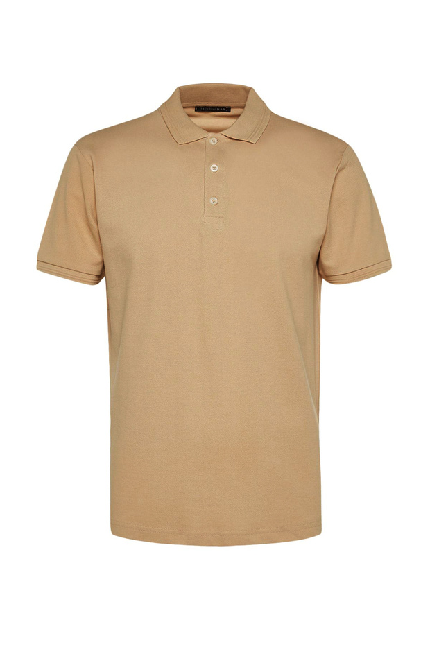 Beżowa, prążkowana, dopasowana koszulka polo z kołnierzykiem - 100% bawełny Tmnss20Po0009 - 7