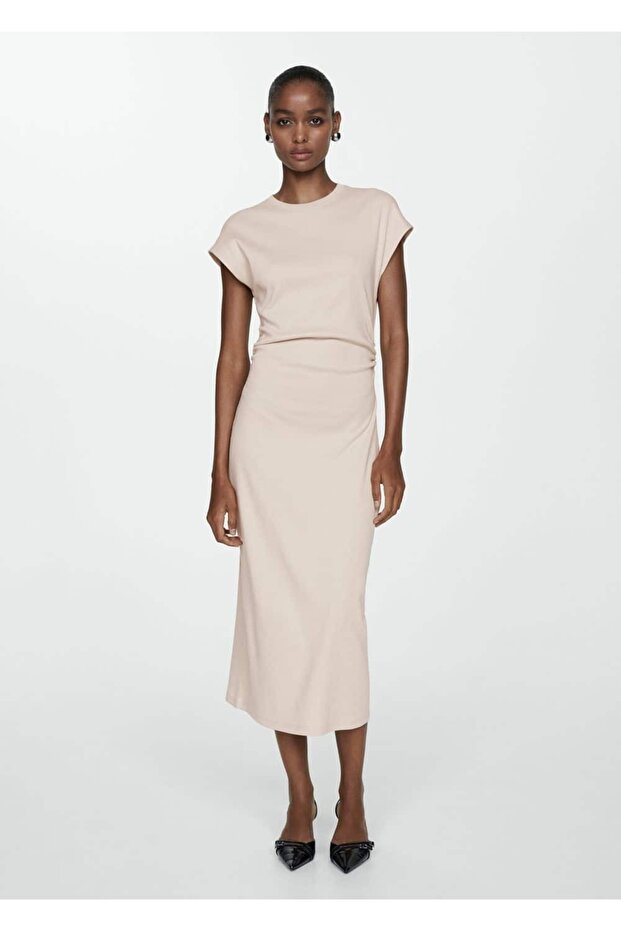 %100 pamuklu drape elbise - 2