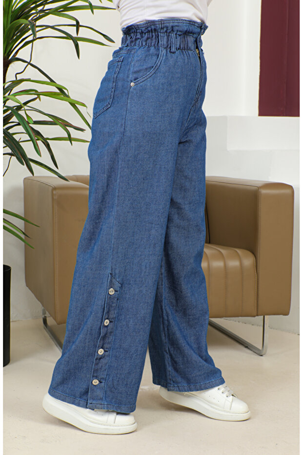 Wide Leg Buttoned Jeans 30051-02 - Blue