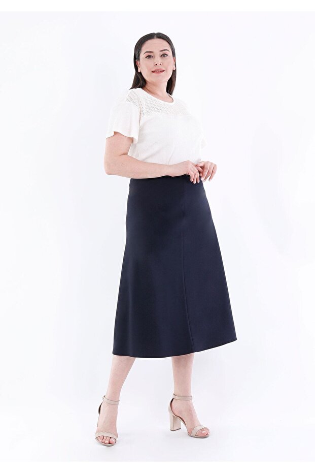 Navy Blue Midi Length A-Line Skirt