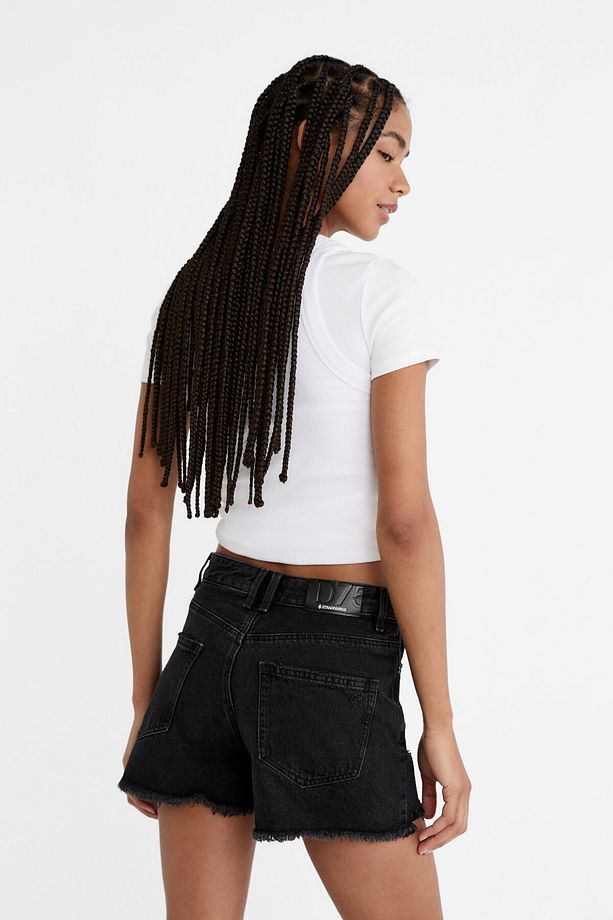 D75 Distressed denim şort - 3