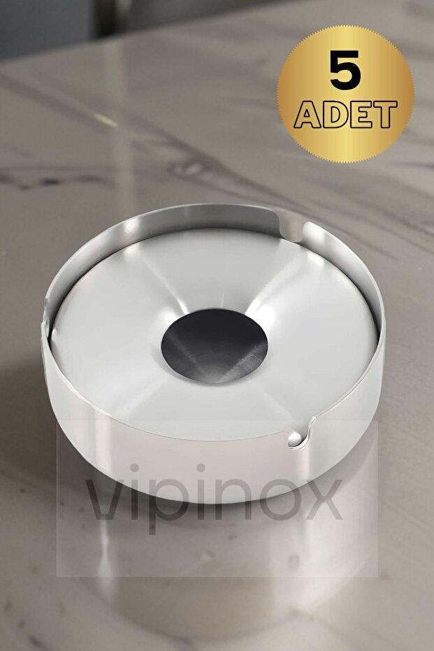 5 Pieces Elit Covered Stainless Steel Ash Tray Chrome Closed Ashtray 8 Cm