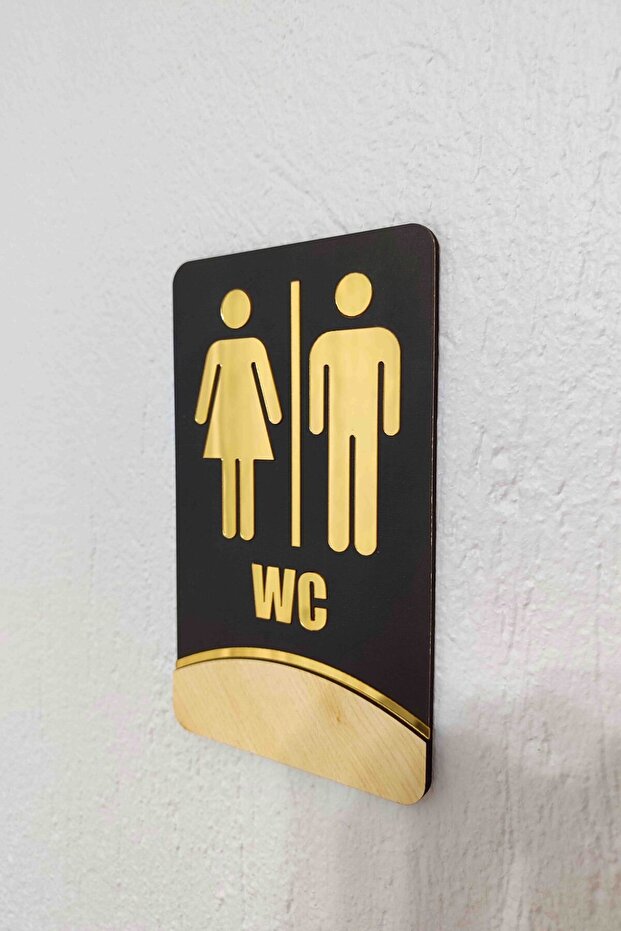 Vertical Black Wc Gold Plexi Embossed Mr & - Man & Woman Warning Direction Sign