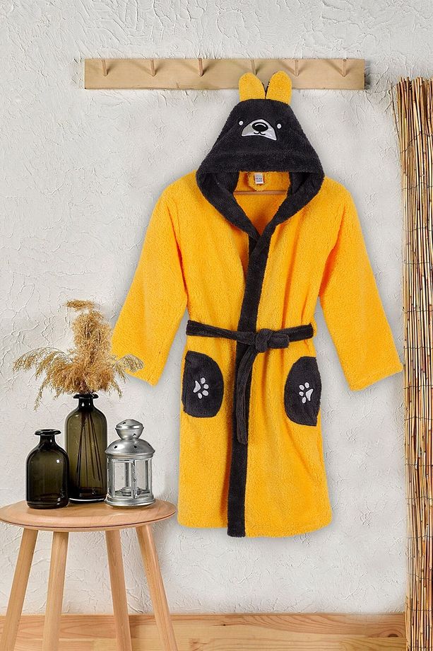 Welsoft Peluş Genç Çocuk Polar Sabahlık Kapşonlu Genç Çocuk Bornozu - 1