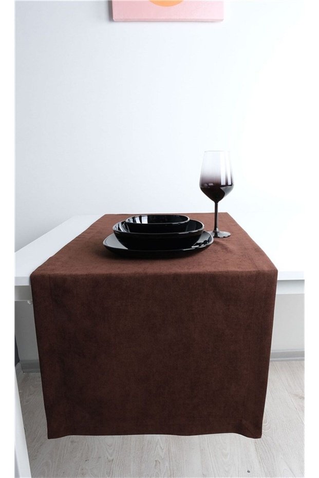 2-Piece Velvet Textured Runner Dark Brown