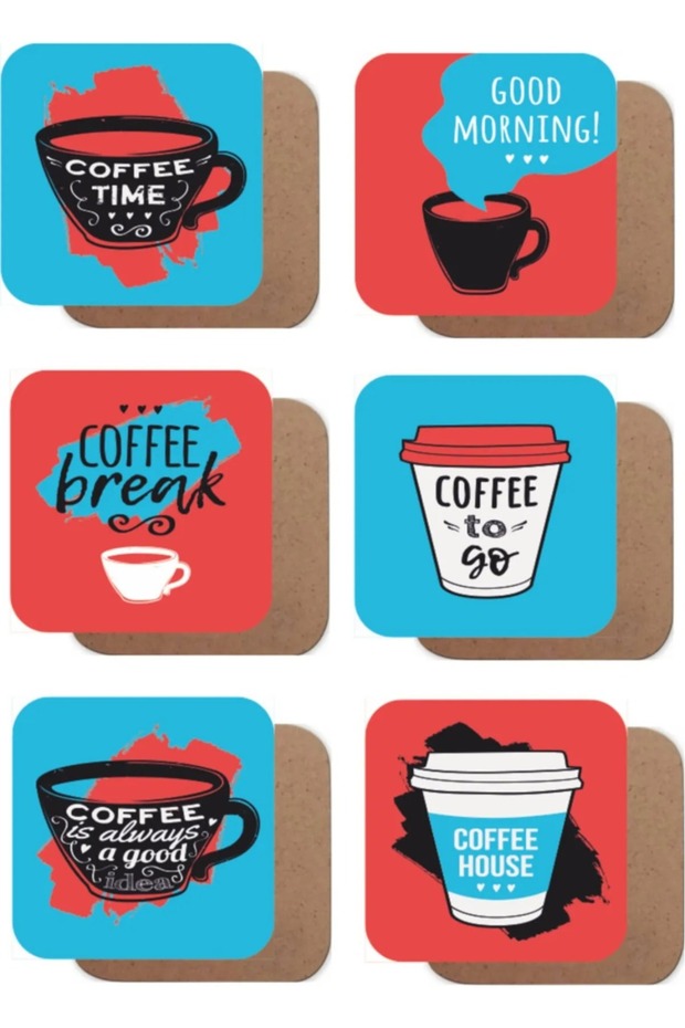 Colorful Coffees 6-Piece Wooden Coaster Set