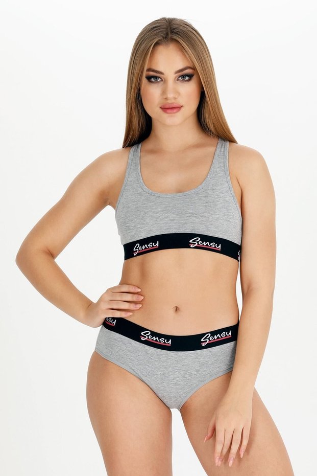 Women's Gray Melange Sports Bra and Bustier Set - Sbt4004