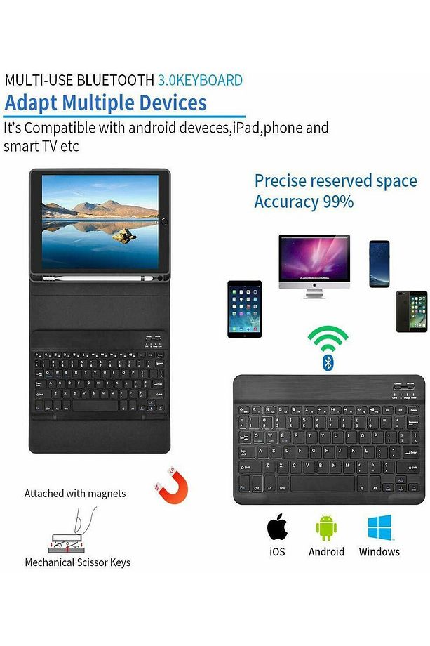 Apple Ipad 6. Nesil A1893 A1954 Kılıf Bluetooth Klavye Kablosuz Keyboard Standlı 9.7 Inç - 4