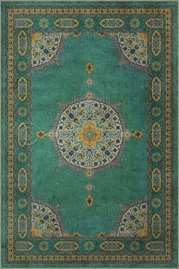 Green Framed Traditional Woven Base Washable Carpet Miravip9139