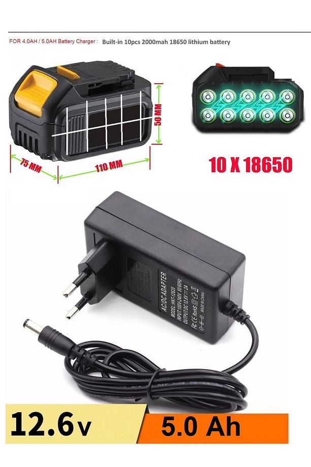 Şarjlı Matkap Için Şarj Adaptörü 12 Volt 14v 18v 20v 48v 58v Li-on Pil Şarj 5.0 mh Üniversal - 1