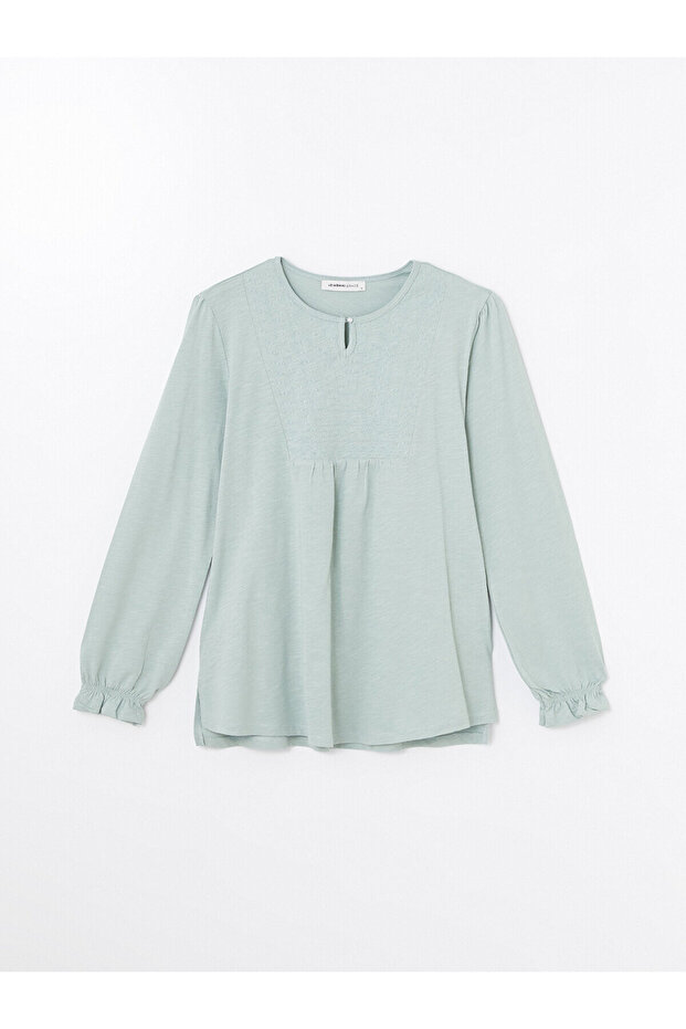 LCW Bisiklet Yaka Nakışlı Uzun Kollu Kadın Bluz - 1