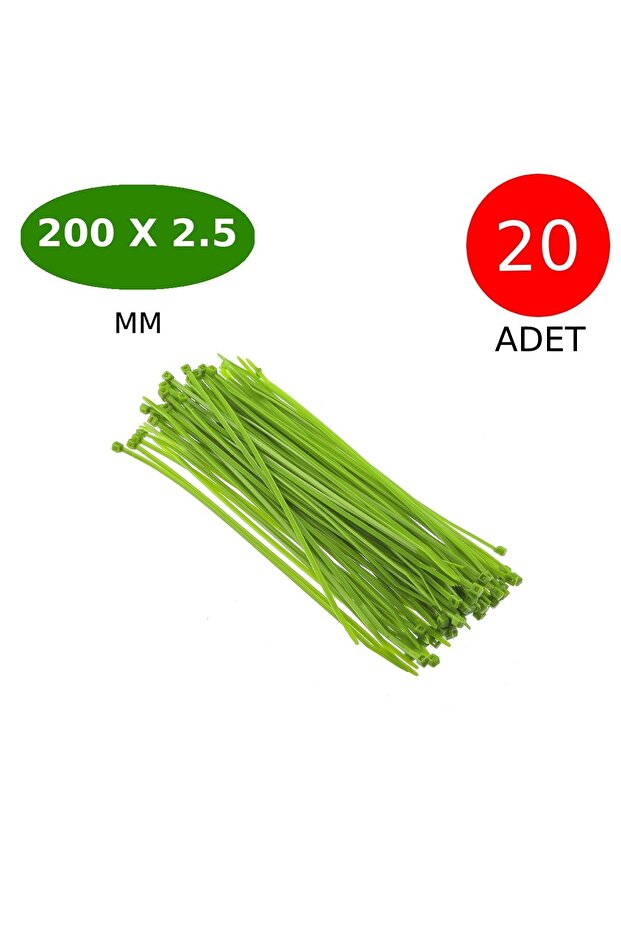 مشبك ربطة كابل بلاستيك فيلكرو 200 مم × 2.5 مم أخضر 20 قطعة