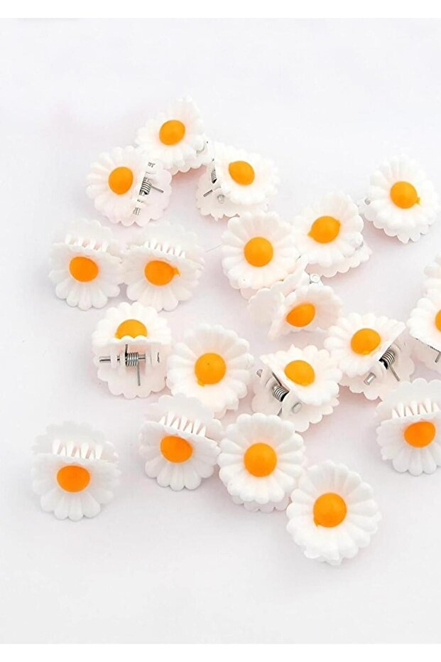 Daisy Patterned Women's Hair Clip, White, 20 Pieces