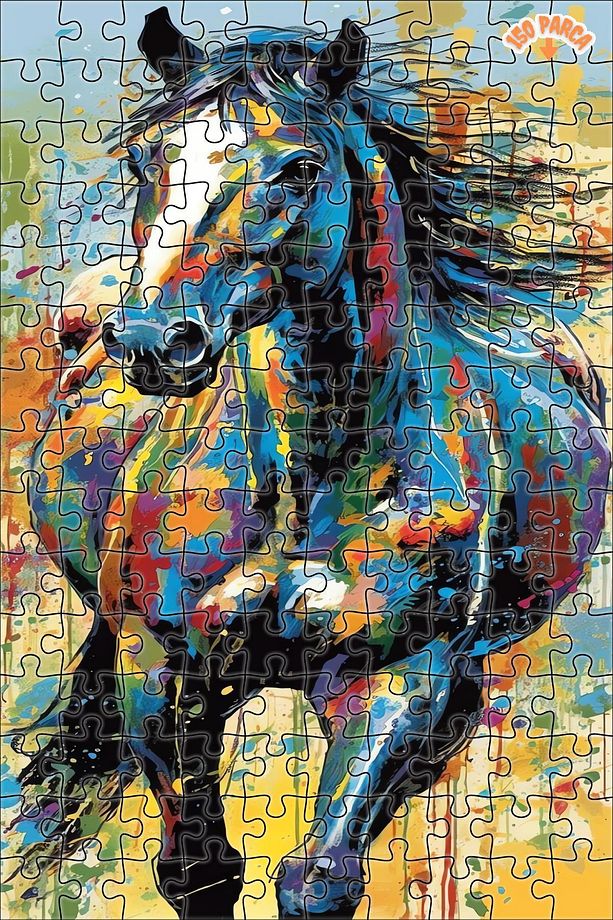 Renklerin Dansı At Silüeti Dekoratif Çift Katlı Çerçeveli Asılabilir Ahşap Puzzle 150 PARÇA 30X20 - 1