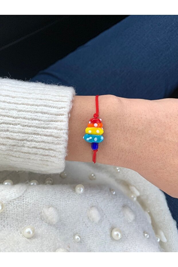 Colorful Rainbow Tree Glass Red String Bracelet