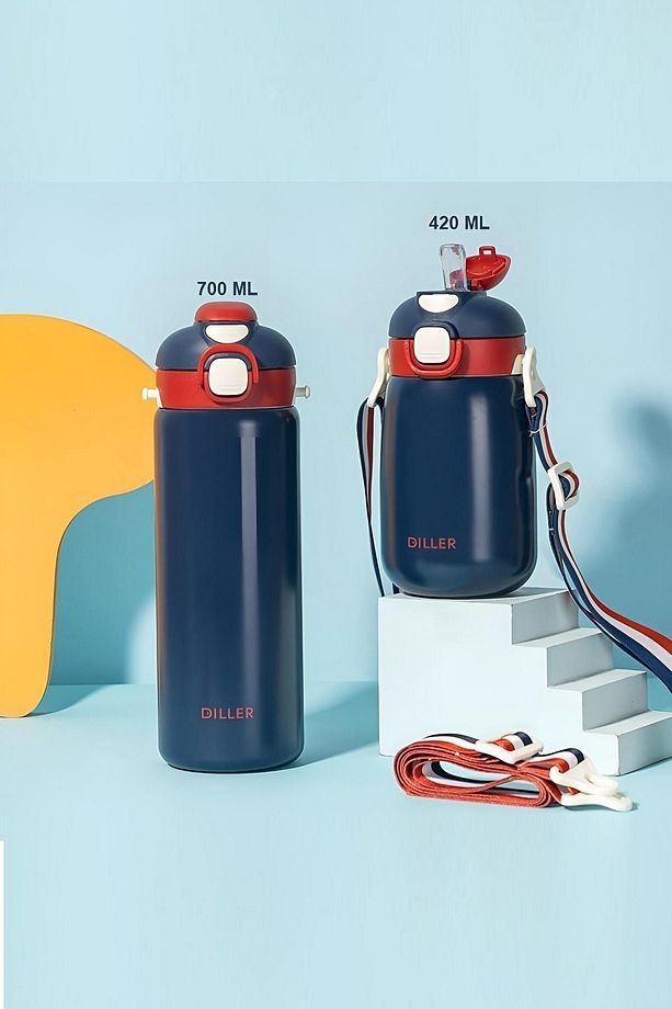 700ml Tek Kapak Çift Kullanım Pipetli/pipetsiz Askılı Çelik Su Matarası 6 Saat Sıcak/soğuk - 3
