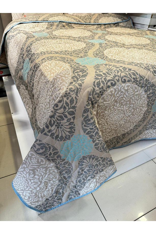 Pamuklu Tek Kişilik Çift Taraflı Ayna Desenli Kapitone Çok Amaçlı Örtü 160x230 Cm. - 1