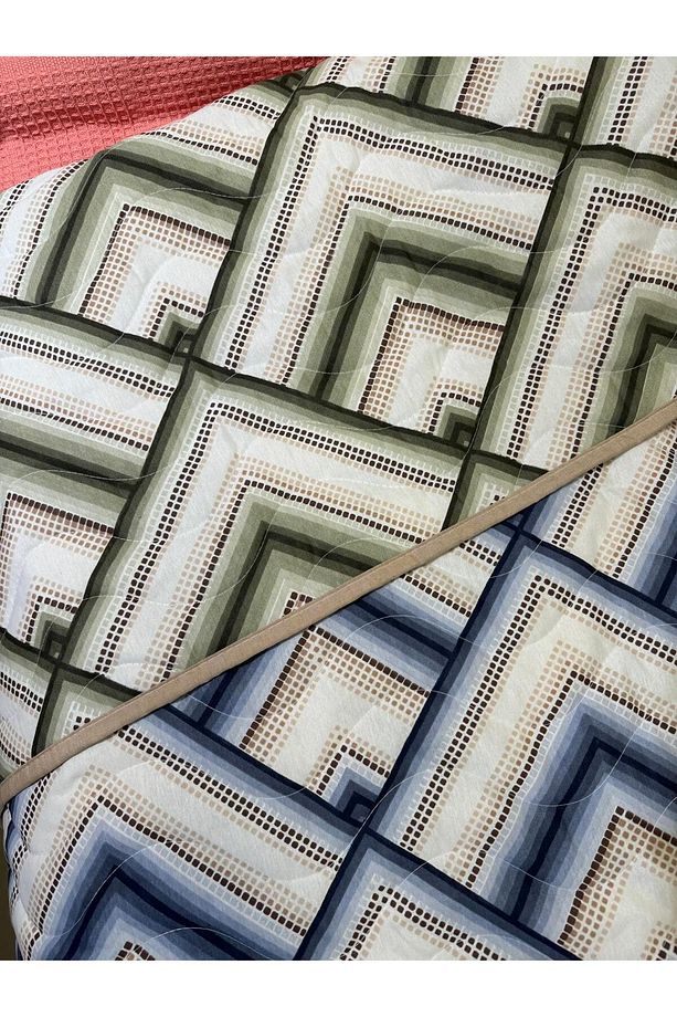 Pamuklu Tek Kişilik Çift Taraflı Fayans Desenli Kapitone Çok Amaçlı Örtü 160x230 Cm. - 4