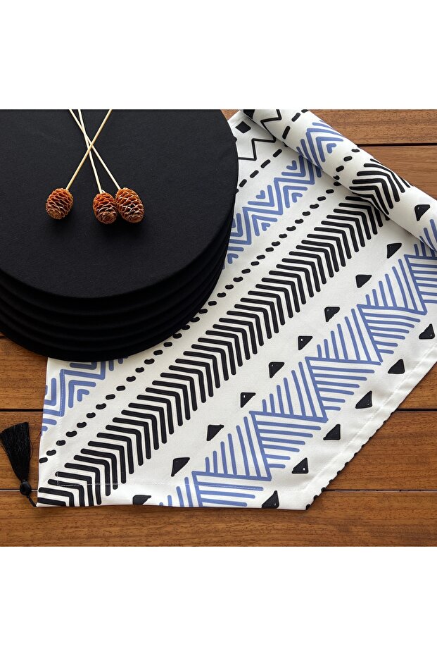 Placemat, 6 Black Placemats and Table Runner , Bohemian Collection, New Collection