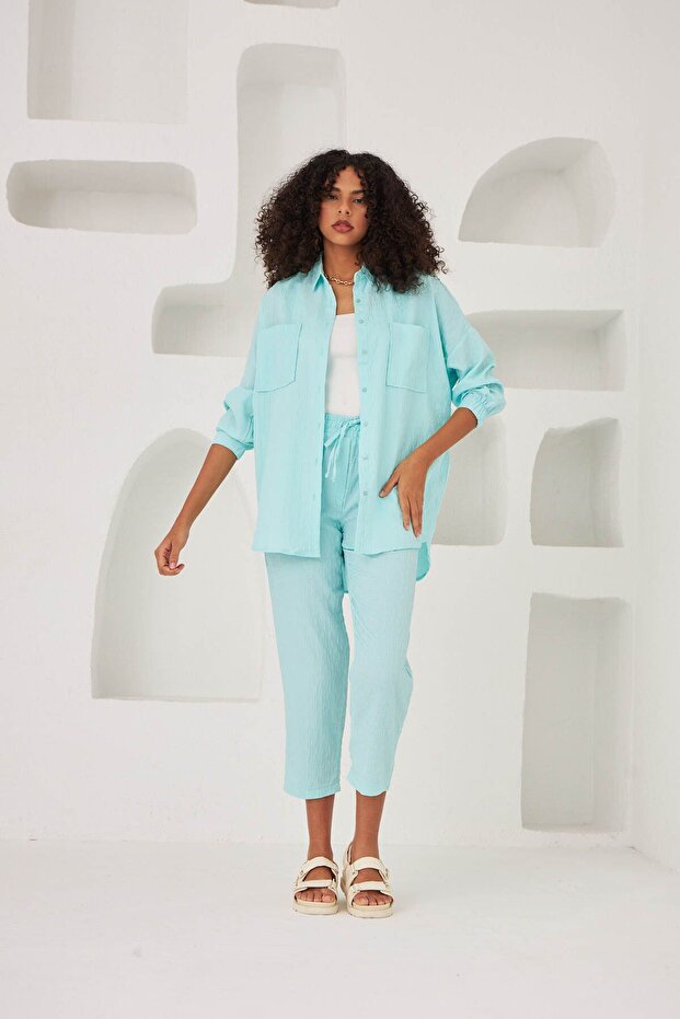 قميص كبير الحجم منقوش بجيب مزدوج - 4