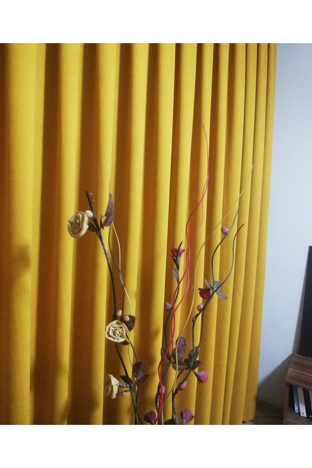 Kullanıma Hazır Koyu Sarı (HARDAL) Sık Pileli 1x3 Fon Perde Tek Kanat 9202 - 2