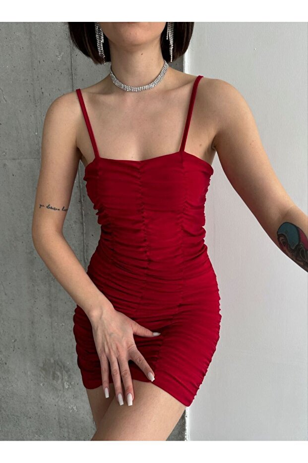 Kadın Sandy Drapeli Mini Elbise - 1